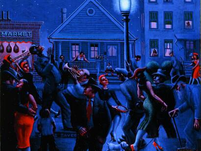 Archibald J. Motley Jr., Gettin’ Religion, 1948. Oil on canvas, 40 x 48.375 inches (101.6 x 122.9 cm). Collection of Mara Motley, MD, and Valerie Gerrard Browne. Image courtesy of the Chicago History Museum, Chicago, Illinois. © Valerie Gerrard Browne