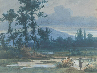 Ludwig Eduard Boll, Mondscheinlandschaft mit einem Angler (detail), 1847. Courtesy of Gemäldegalerie
