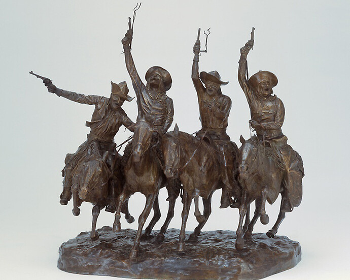 Frederic Remington
American, 1861-1909
Cast by Roman Bronze Works
American, early 20th century
Coming Through the Rye (Over the Range), modeled 1902, cast in bronze 1902/06
