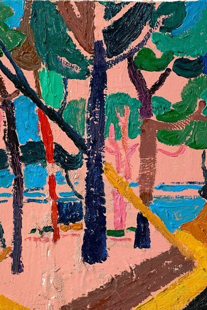 Tal R, Walk towards Hare Hill, 2013, Oil on masonite, 32 x 23 cm, 12 5/8 x 9 1/8 in, Courtesy the Artist and Victoria Miro, London, © Tal R
