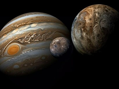 A futuristic galaxy with planetary orbits, featuring Pluto in Aquarius