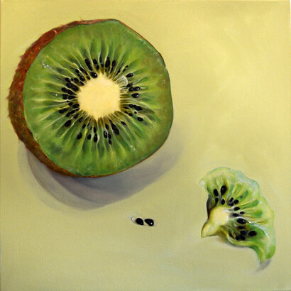 Edie Nadelhaft, Twice Shy No. 3 (Kiwi), 2014, Oil on canvas, 24 x 24 inches; 61 x 61 cm
