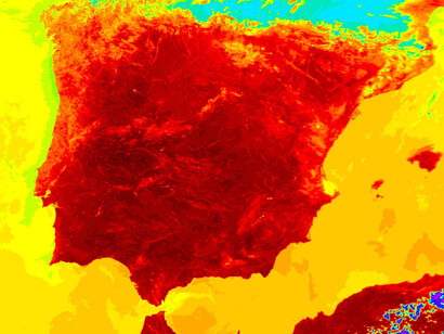 Mapa térmico que muestra la ola de calor sobre España