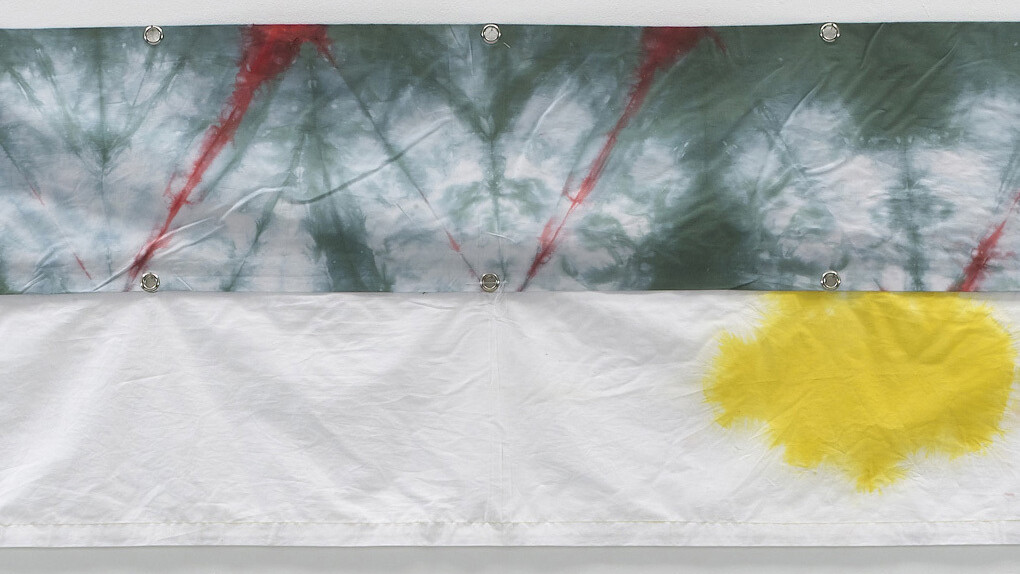 Richard Tuttle, Walking on Air, C3, (2009) Cotton with Rit dyes, grommets, thread 2x panels, overall installed: 1ft 11 inches x 10ft 4.75 inches/58.4 x 316.8 cm, Photograph by Kerry Ryan McFate, courtesy Pace Gallery, Image © Richard Tuttle, courtesy Stuart Shave/Modern Art, London and Pace Gallery, New York