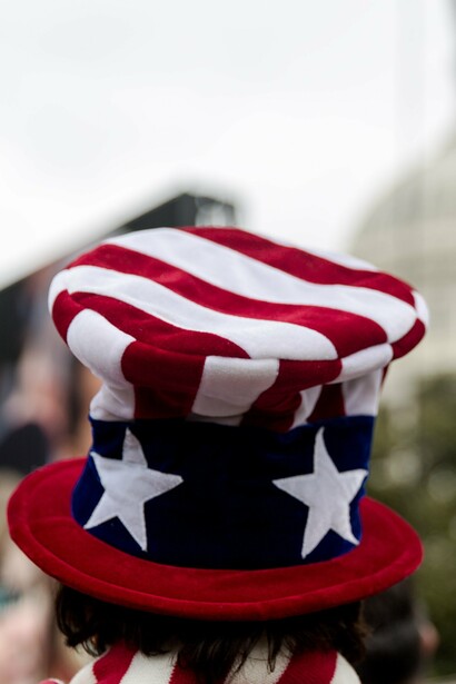 Fanático de Donald Trump durante la primera asunción del republicano en 2017, Washington DC, Estados Unidos