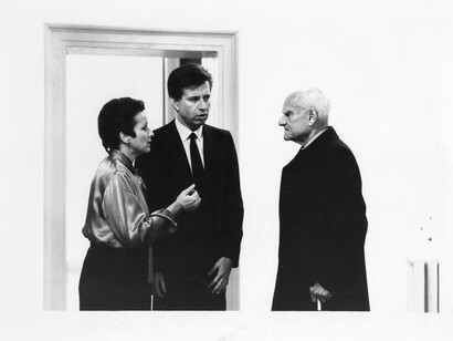 Mario Pieroni e Dora Stiefelmeier_Roma-1984 con Moravia_ph. Enrica Scalfari