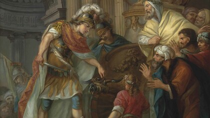 «Alejandro cortando el nudo gordiano» según un pintor francés anónimo del siglo XVIII