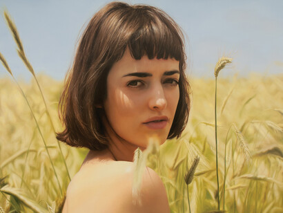 Yigal Ozeri, Untitled; Olya, 2014, oil on canvas, 88x110 inches