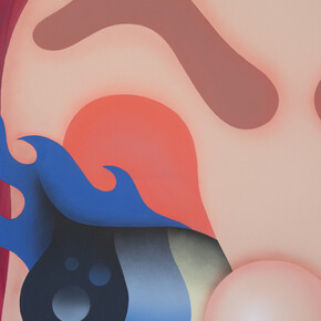 Fátima de Juan, Fuego Camina Conmigo (detail), 2022, acrylic and spray paint on canvas, 63 3/4x63 3/4 inches. Courtesy of the artist and Lorin Gallery