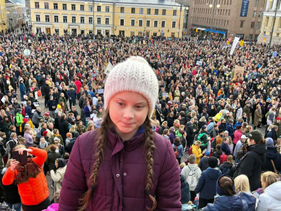 Greta Thunberg at a march of teen climate activists
