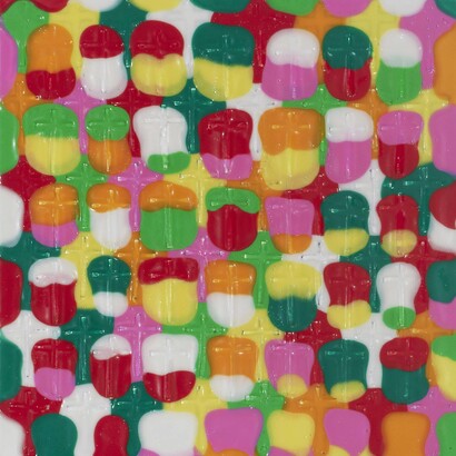 Shinya Sakurai, United colors, 2013, tecnica mista su tela, 30 x 30 cm 