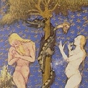 Maestro di Rohan, "Adamo ed Eva", illustrazione dalle Ore della Croce, 1435