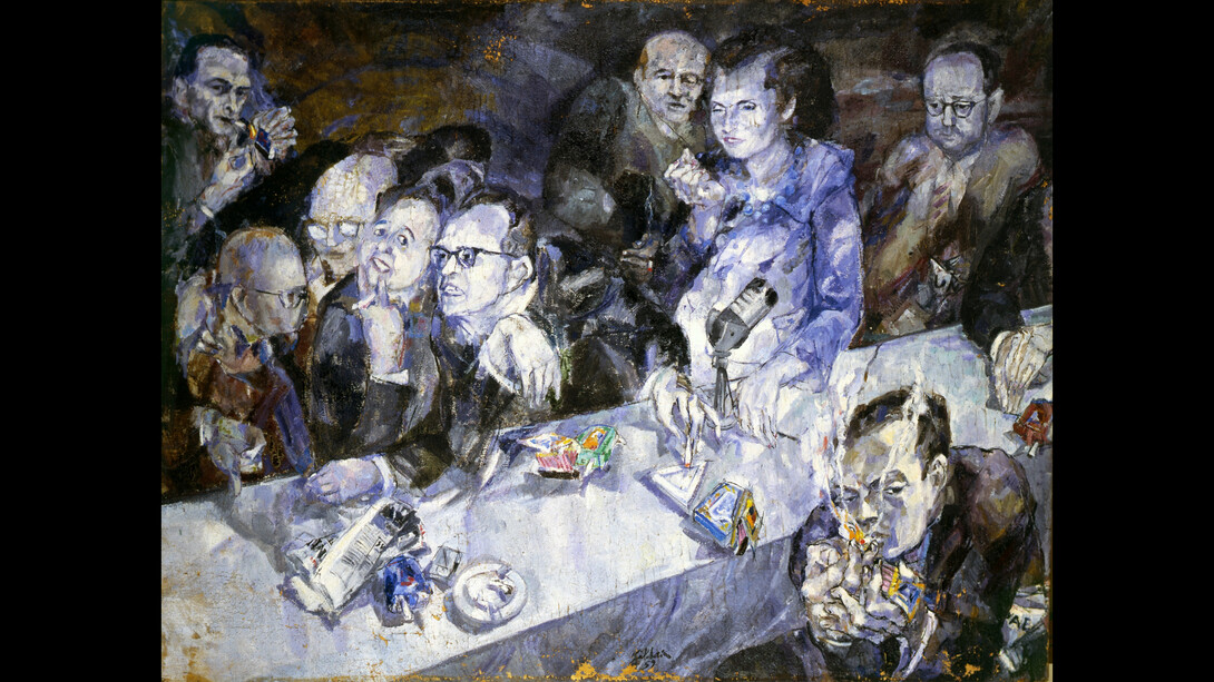 Ennio Calabria -La giuria - 1959 olio su tela, cm. 133x180