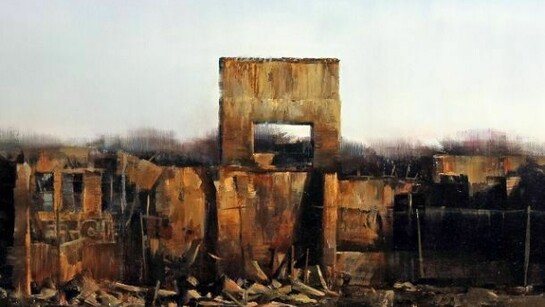 Kim Cogan, Fleishhacker Pool Ruins (detail), 24x52”, oil on canvas