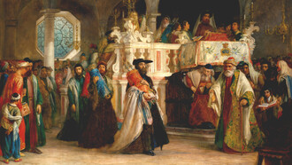 Solomon Alexander Hart, The feast of the rejoicing of the Law at the Synagogue in Leghorn, 1850