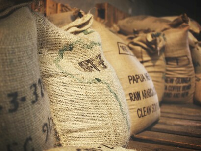 Coffee beans being traded across the border