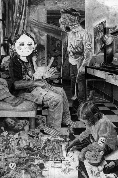 Jeu d'enfants #4, 2011, mine de plomb et fusain
sur papier, 200 x 150 cm, Collection privée,
France