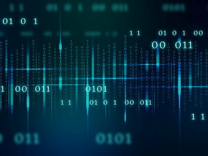 A glowing interface filled with binary code sequences, symbolising the invisible movement of sensitive data across systems