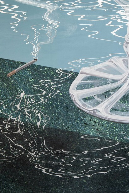 Detalle de "Sobre la fragilidad", tinta y acrílico sobre lienzo, Valentina Vacó, 2025