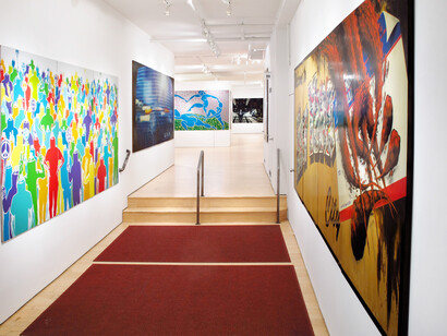 Installation view (left-right): ICY & SOT, Peace Protest; Sonne Hernandez,The Revolution Will Be Televised; 
El Celso, Sardana; Kenji Nakayama, Brooklyn;
Ka, Welcome to New York