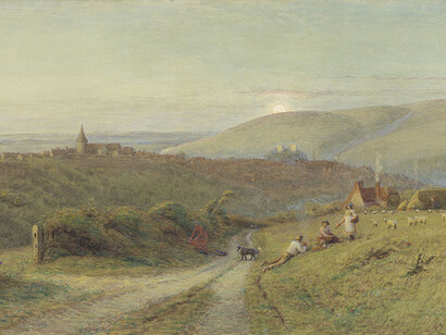 Alfred Fitzwalter Grace, Over Lewes, Evening 1898, Watercolour, The Towner Bequest (1920), Dimensions 60.1 x 110.5 cm  