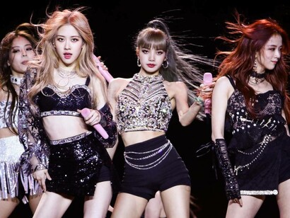 K-Pop female group Blakpink in the middle of a performance 