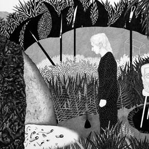 Lunch in the cave, 2018 Ink on paper 150 x 200 cm Unique. Courtesy of Bendana | Pinel & artist