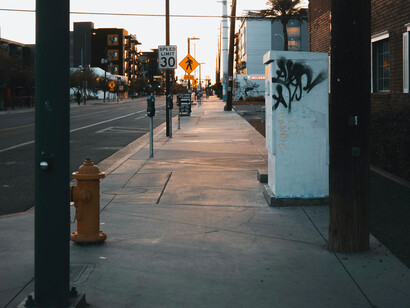 An empty city street at sunrise