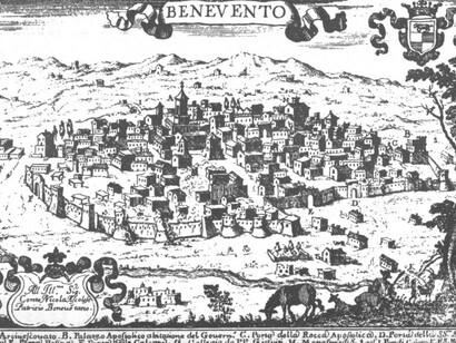 Illustrazione di Benevento, di Giovanni Battista Pacichelli, XVII sec.