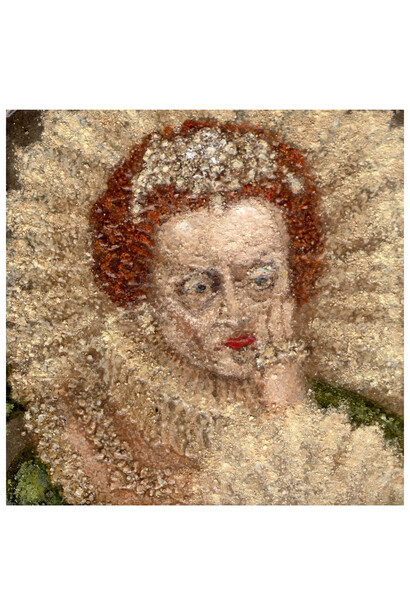 Plum Cloutman, Bette Davis, 2023, pastel, watercolor pencil and oil on paper, mounted on board, 4x4 inches, copyright the artist. Courtesy the artist and M+B Art, LA