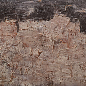 Jean Dubuffet, Paysage aux châteaux de rochers, 1952, Oil on masonite, 36 3/16 x 48 inches (92 x 122 cm). Courtesy Acquavella Galleries © 2014 Artists Rights Society (ARS), New York / ADAGP, Paris