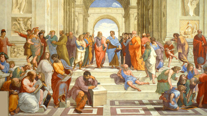 Rafael Sanzio; La escuela de Atenas, pintada entre 1510 y 1512, Palacio Apostólico de la Ciudad del Vaticano