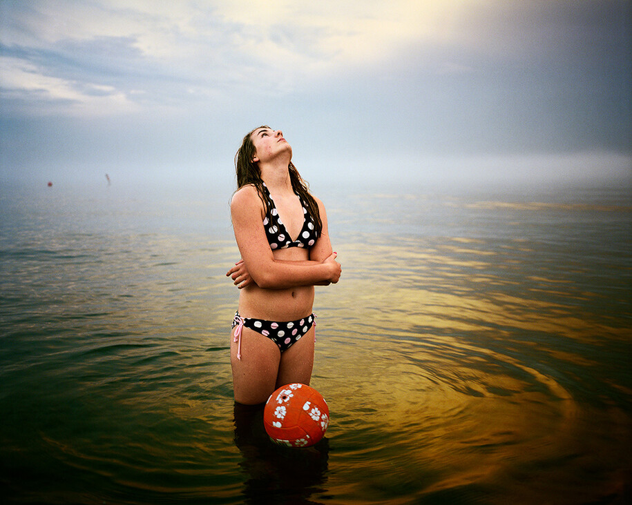 Melissa Ann Pinney, Lake Michigan, August, 2009; printed 2011, From the series “Girl Ascending”, Archival ink pigment print from scanned color negative, ed. 3/10, 30 x 37 1/8 inches, Gift of Jeanne and Richard S. Press, Image courtesy of the artist
