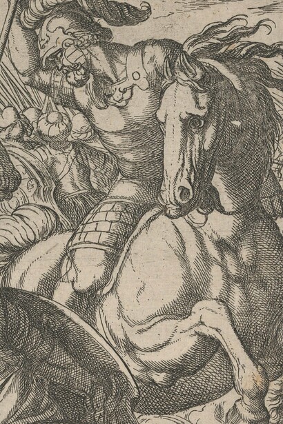 "Alejandro combatiendo a los persas", ilustración, Antonio Tempesta, 1608