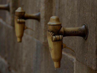 A water faucet in Barcelona offers free water to mankind as part of a health initiative