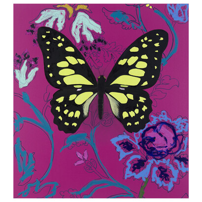 Adam Umbach, Another Garden Scene #9, 2022, oil, enamel, paint pen, and oil stick on canvas, 40x36 inches. Courtesy of the artist and Cavalier Gallery