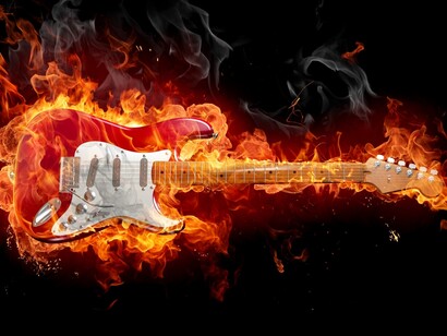 Una guitarra eléctrica llameante