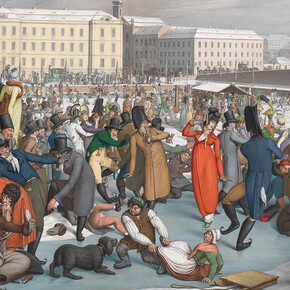 Georg Emanuel Opitz, Ice skating in the frozen harbor of the Wiener Neustadt Canal in front of the Stubentor, 1805. Courtesy of Wien Museum