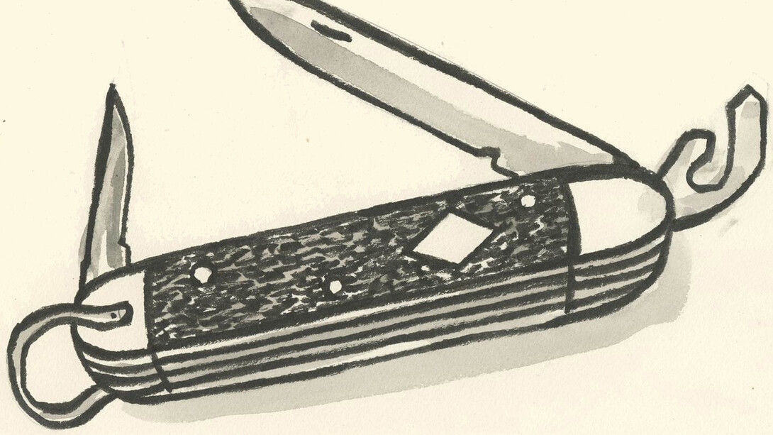 Thomas Slaughter, Boy Scout Jack Knife, 2014, Ink on paper, 9 x 12 inches (22.86 x 30.48 cm). Courtesy of the artist.