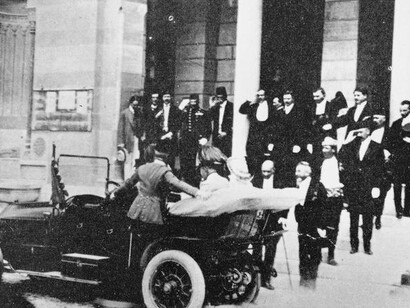 Archduke Franz Ferdinand in Sarajevo, heir to the Austro-Hungarian throne Archduke Franz Ferdinand and his wife, Sophie, get into a motor car to depart from the City Hall, Sarajevo, shortly before they were assassinated by the Serbian nationalist Gavrilo Princip on 28 June 1914