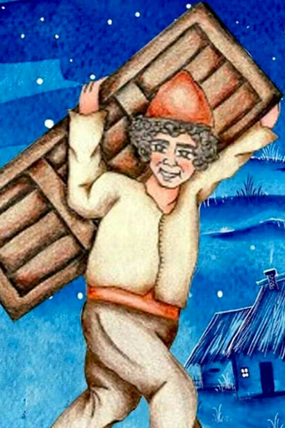 Notte di Giufà. Sua madre gli disse "Quando esci, tirati dietro la porta" e lui, sciocco, ma obbediente, pensò di aprire la porta e portarla con sé