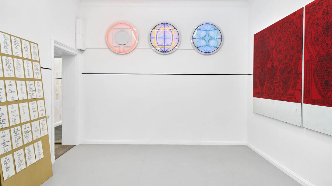 Mullican, Above and below the three worlds, exhibition view. Courtesy of Galerie Thomas Schulte