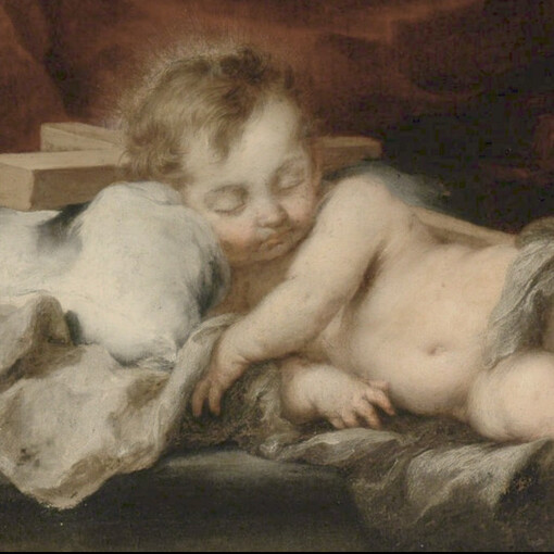 Bartolomé Esteban Murillo, "Niño Jesús dormido sobre la cruz", óleo sobre lienzo, 1660