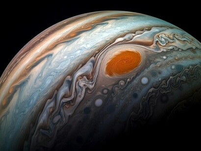 A futuristic galaxy with orbiting planets, highlighting Pluto in Aquarius