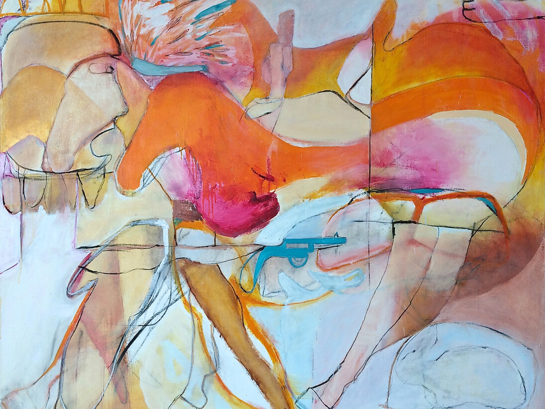 Lydia Janssen, "The Rumble", oil and charcoal on linen, 46 x 60 inches, 2014