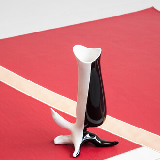 Atelier Biagetti, Yoga, 2015, Leather Carpet, 260x80 cm and Antonia Campi, Untitled, (circa 1950), Ceramic, 20x10 cm. Courtesy of Studiolo, Milan (detail)