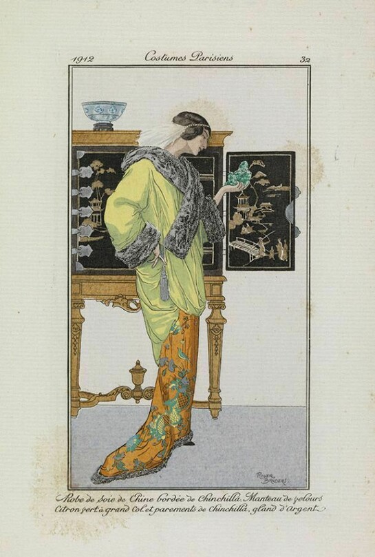 Robe de soie de Chine bordée de chinchilla, Roger Broders, from Journal des Dames et des Modes, 1912, Paris, France © Trustees of the Chester Beatty Library