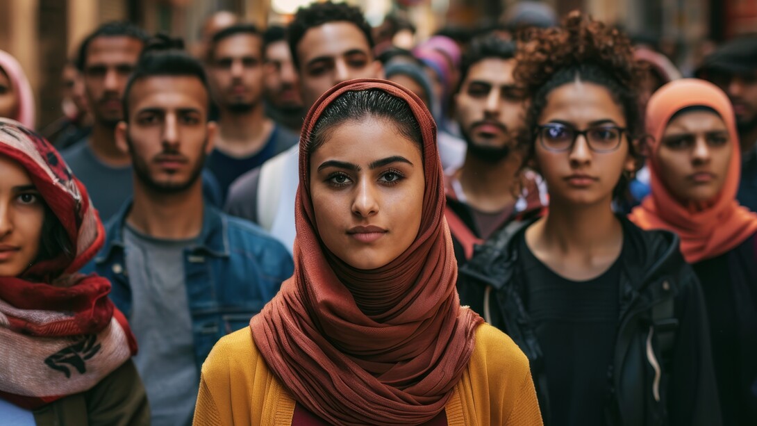 A woman leading a public gathering, reflecting the visibility and influence of women in shaping public dialogue