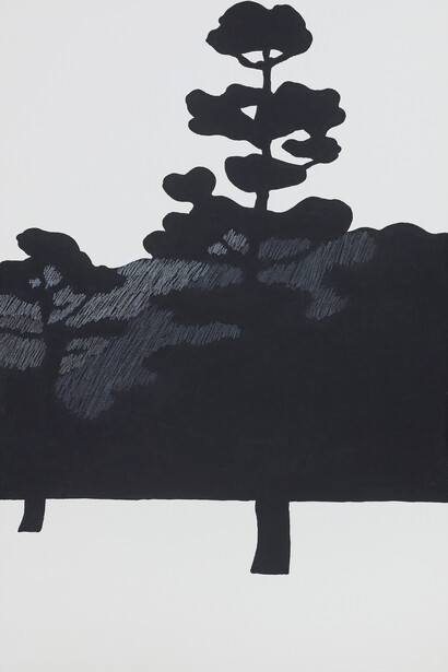 Nobuyuki Takahashi, Pine Tree in Uji, 2015, Acrylic and colored pencil on canvas, 31 3/5 x 20 9/10 in.