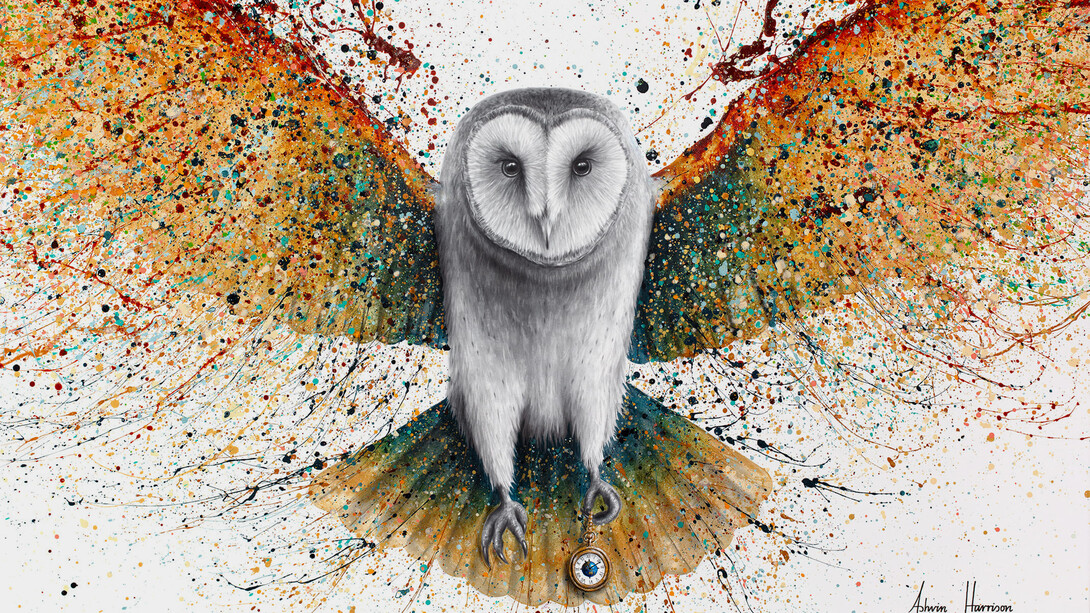 Ashvin Harrison, The night watch owl (Original hand painting), 2025. Courtesy of the Wall Art Gallery